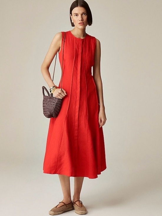 J. Crew Dresses & Skirts - J Crew Seamed Linen Dress with Removable Belt in Red Arroyo Size Large NWT